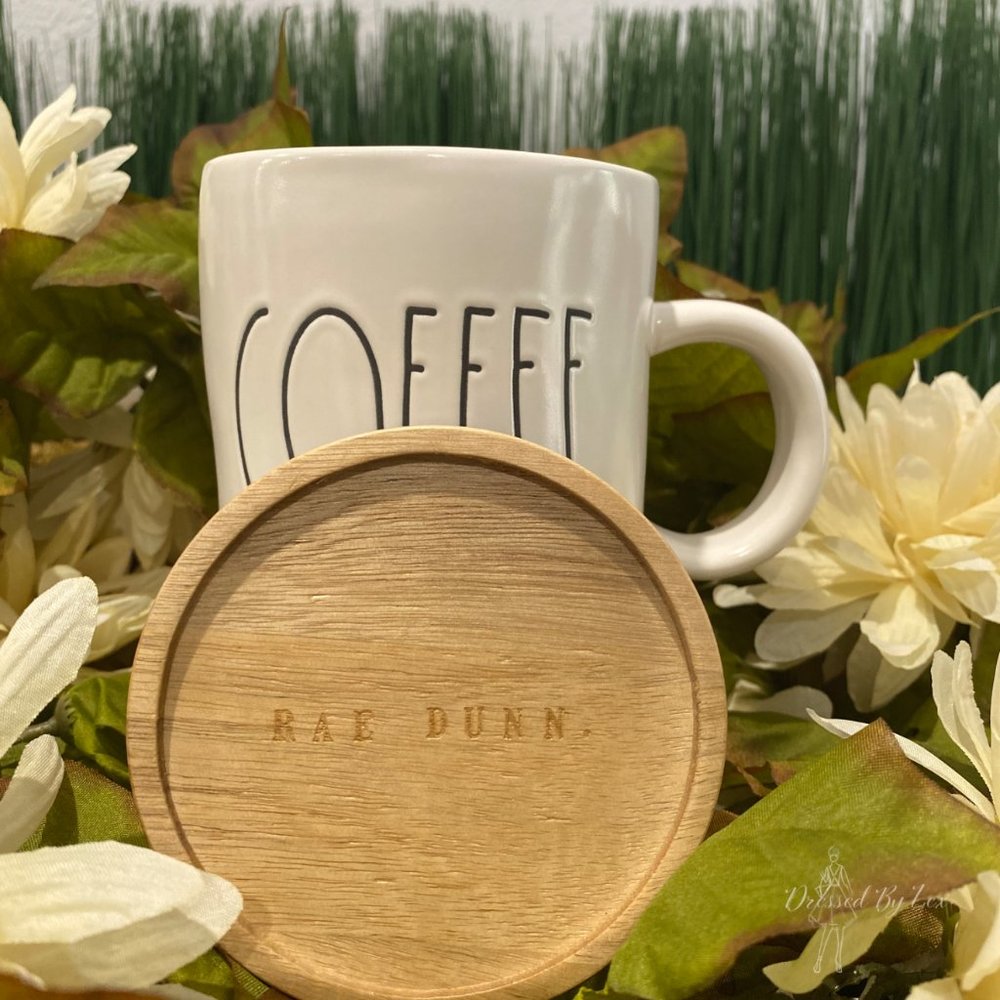 Rae Dunn COFFEE Mug w/ wood Coaster/Lid - Picture 3 of 7